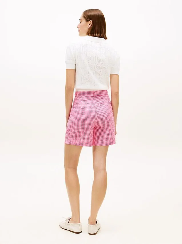Pantalones cortos de seersucker a cuadros vichy con cinturón Pantalones cortos de seersucker a cuadros vichy con cinturón
