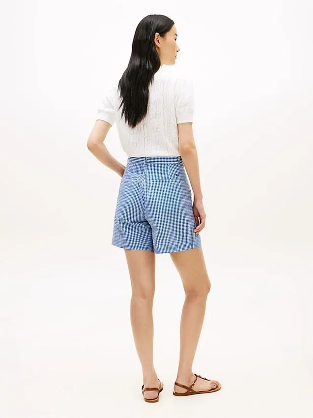 Pantalones cortos de seersucker a cuadros vichy con cinturón Pantalones cortos de seersucker a cuadros vichy con cinturón