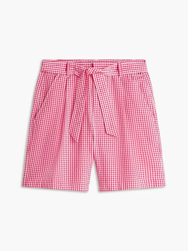 Pantalones cortos de seersucker a cuadros vichy con cinturón Pantalones cortos de seersucker a cuadros vichy con cinturón
