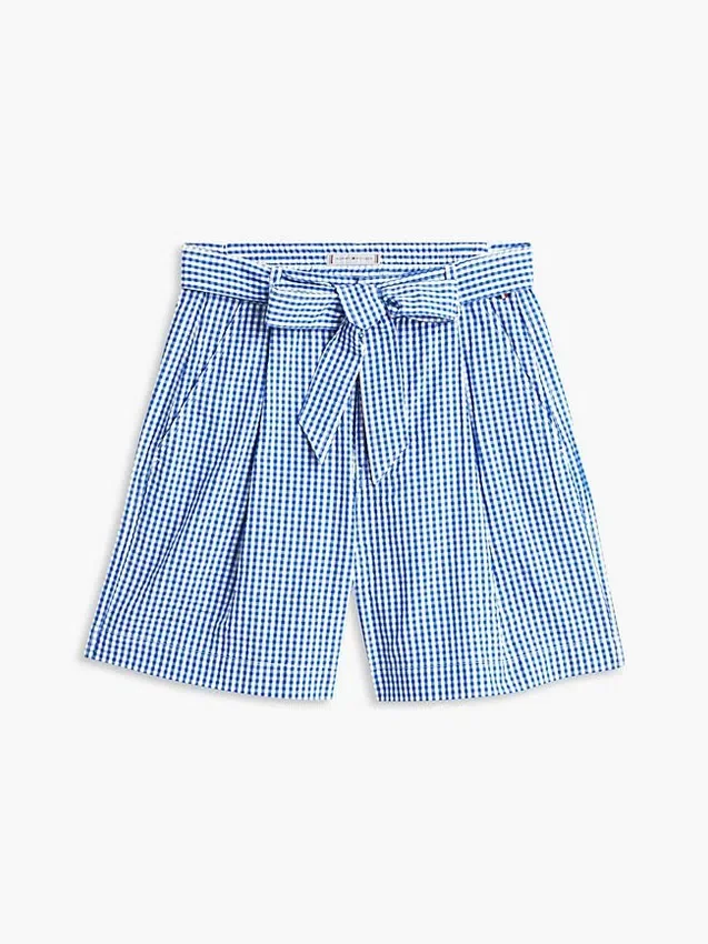 Pantalones cortos de seersucker a cuadros vichy con cinturón Pantalones cortos de seersucker a cuadros vichy con cinturón