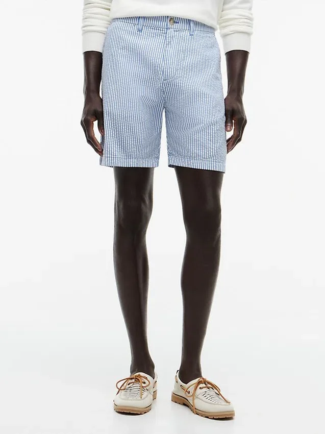 Pantalones cortos de seersucker de corte regular de 18 cm Pantalones cortos de seersucker de corte regular de 18 cm