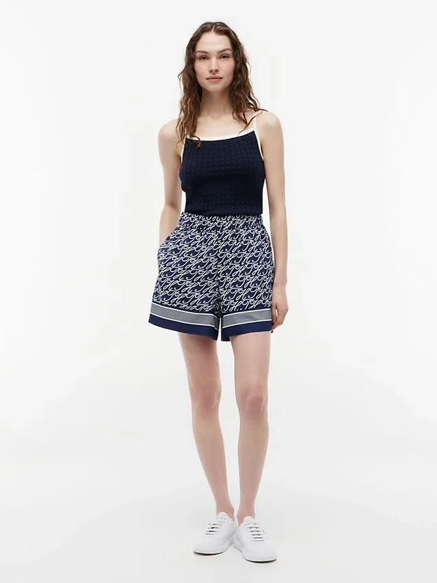 Pantalones cortos de voile con monograma en letra cursiva Pantalones cortos de voile con monograma en letra cursiva