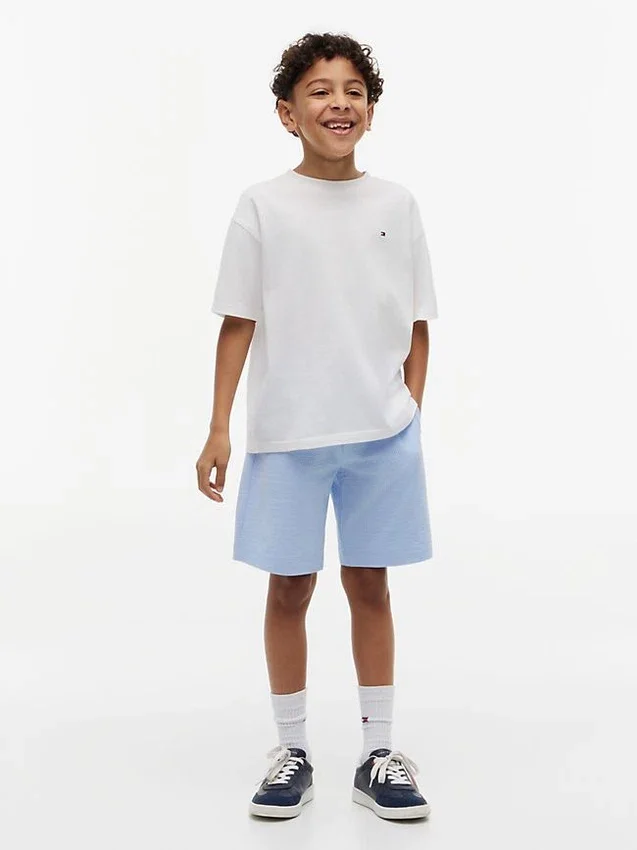 Pantalones cortos elásticos de seersucker para niño Pantalones cortos elásticos de seersucker para niño