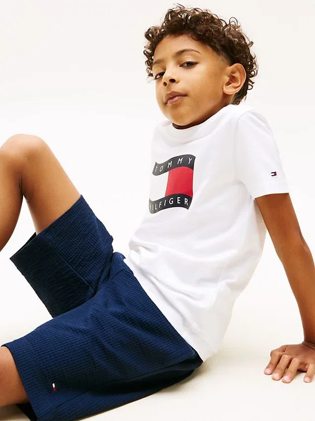Pantalones cortos elásticos de seersucker para niño Pantalones cortos elásticos de seersucker para niño
