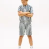 Pantalones cortos holgados de mezcla de lino a rayas para niño