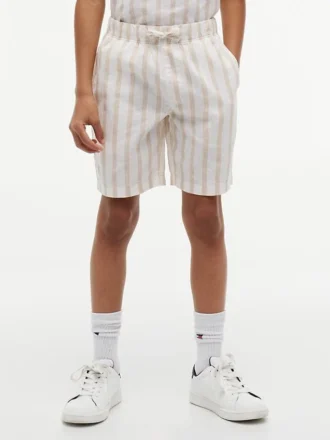 Pantalones cortos holgados de mezcla de lino a rayas para niño