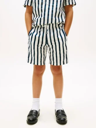 Pantalones cortos holgados de mezcla de lino a rayas para niño