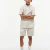 Pantalones cortos holgados de mezcla de lino a rayas para niño