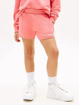 Pantalones cortos infantiles con logo Tommy y purpurina