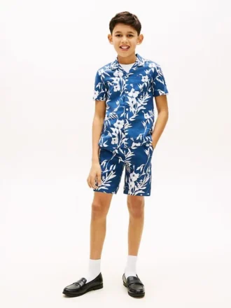 Pantalones cortos infantiles de mezcla de lino y algodón con estampado floral