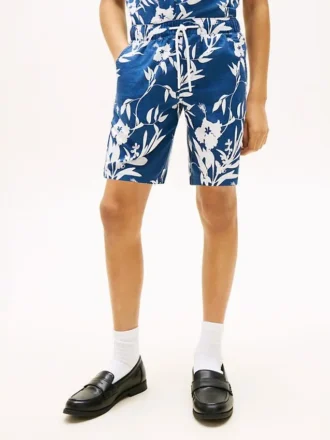 Pantalones cortos infantiles de mezcla de lino y algodón con estampado floral
