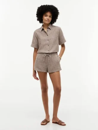 Pantalones cortos sin cremallera de mezcla de lino a cuadros vichy