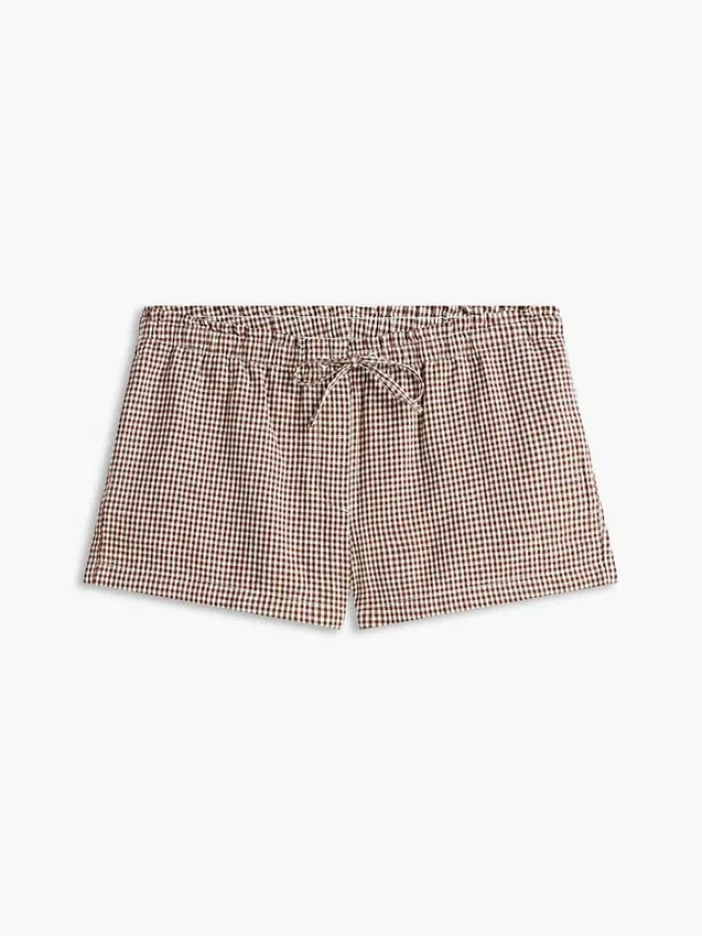 Pantalones cortos sin cremallera de mezcla de lino a cuadros vichy Pantalones cortos sin cremallera de mezcla de lino a cuadros vichy