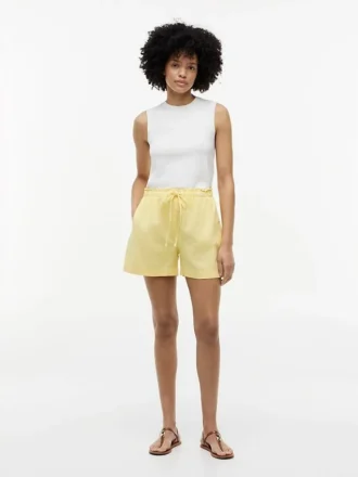 Pantalones cortos sin cremallera de mezcla de lino y algodón