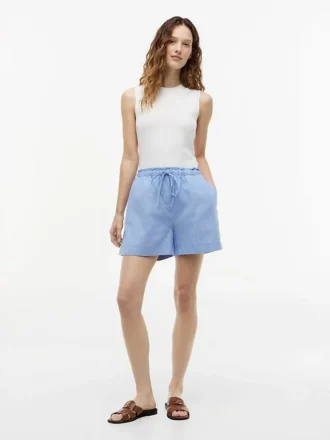 Pantalones cortos sin cremallera de mezcla de lino y algodón