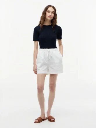 Pantalones cortos sin cremallera de mezcla de lino y algodón