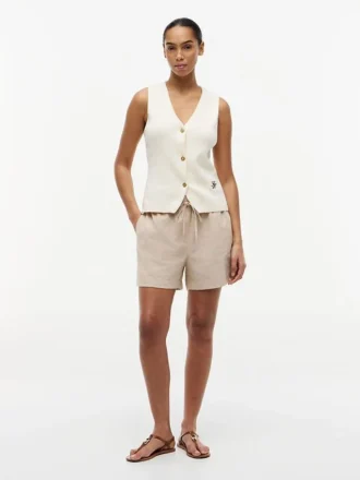 Pantalones cortos sin cremallera de mezcla de lino y algodón