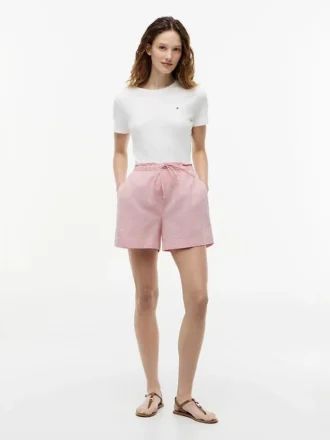 Pantalones cortos sin cremallera de mezcla de lino y algodón