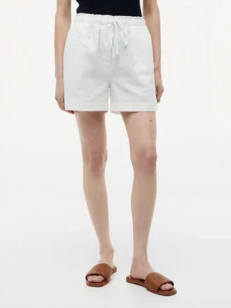 Pantalones cortos sin cremallera de mezcla de lino y algodón