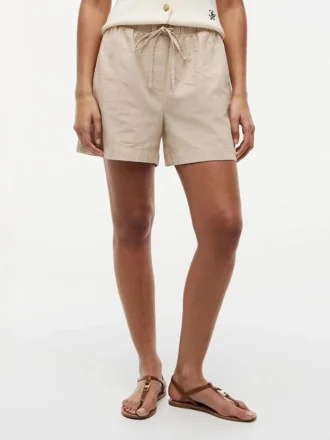 Pantalones cortos sin cremallera de mezcla de lino y algodón