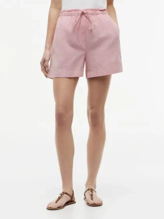 Pantalones cortos sin cremallera de mezcla de lino y algodón
