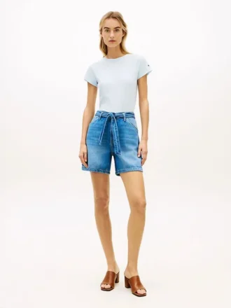 Pantalones cortos vaqueros de talle alto con cinturón