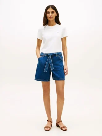 Pantalones cortos vaqueros de talle alto con cinturón