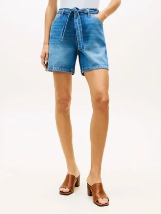 Pantalones cortos vaqueros de talle alto con cinturón