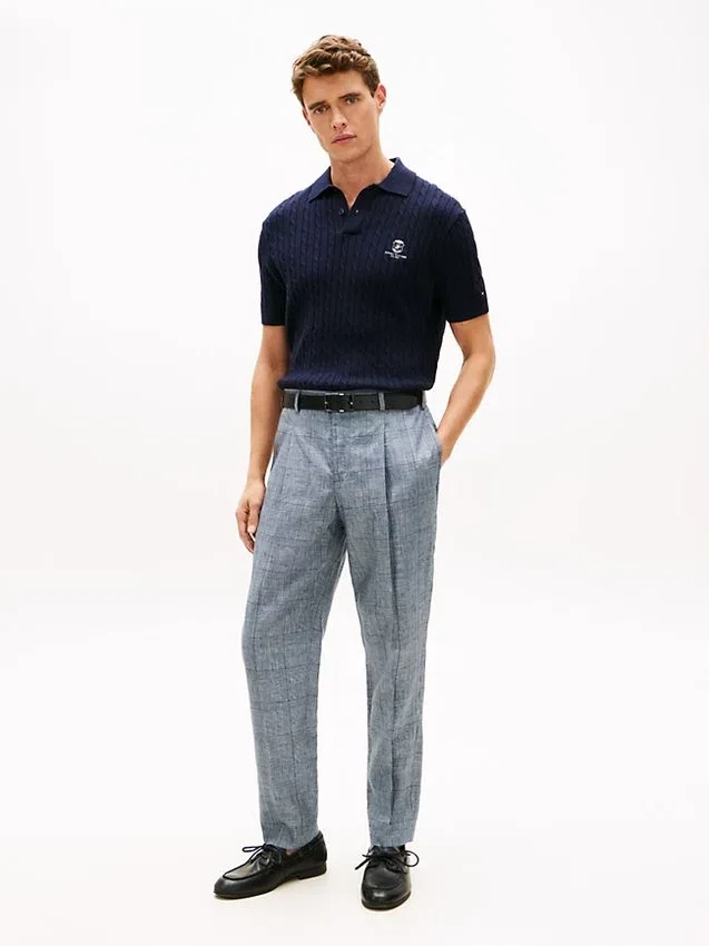 Pantalones de lino con estampado Glen Plaid de New York Label Pantalones de lino con estampado Glen Plaid de New York Label