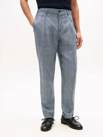 Pantalones de lino con estampado Glen Plaid de New York Label Pantalones de lino con estampado Glen Plaid de New York Label