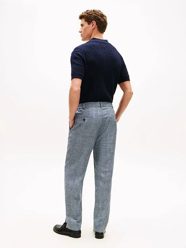 Pantalones de lino con estampado Glen Plaid de New York Label Pantalones de lino con estampado Glen Plaid de New York Label