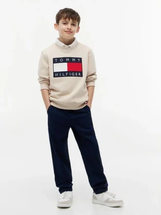 Pantalones de popelín elástico con tacto de papel para niño