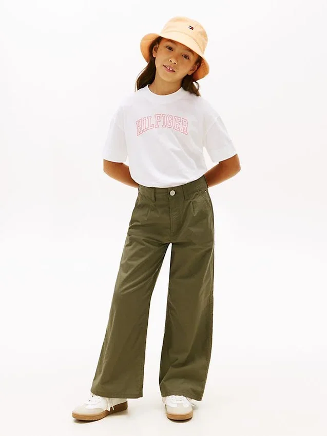 Pantalones de talle alto y pierna ancha para niña Pantalones de talle alto y pierna ancha para niña