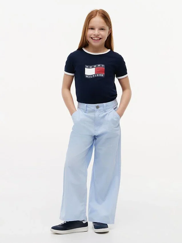 Pantalones de talle alto y pierna ancha para niña Pantalones de talle alto y pierna ancha para niña