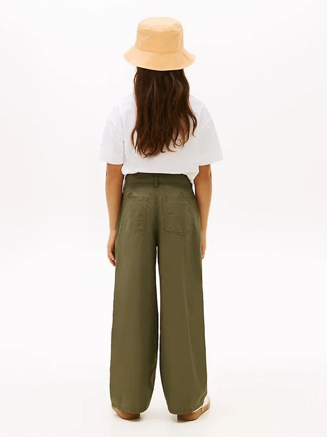 Pantalones de talle alto y pierna ancha para niña Pantalones de talle alto y pierna ancha para niña