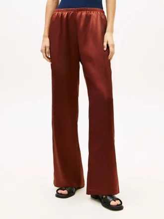 Pantalones elásticos de satén con cintura elástica y pierna ancha