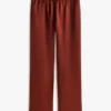 Pantalones elásticos de satén con cintura elástica y pierna ancha Pantalones elásticos de satén con cintura elástica y pierna ancha