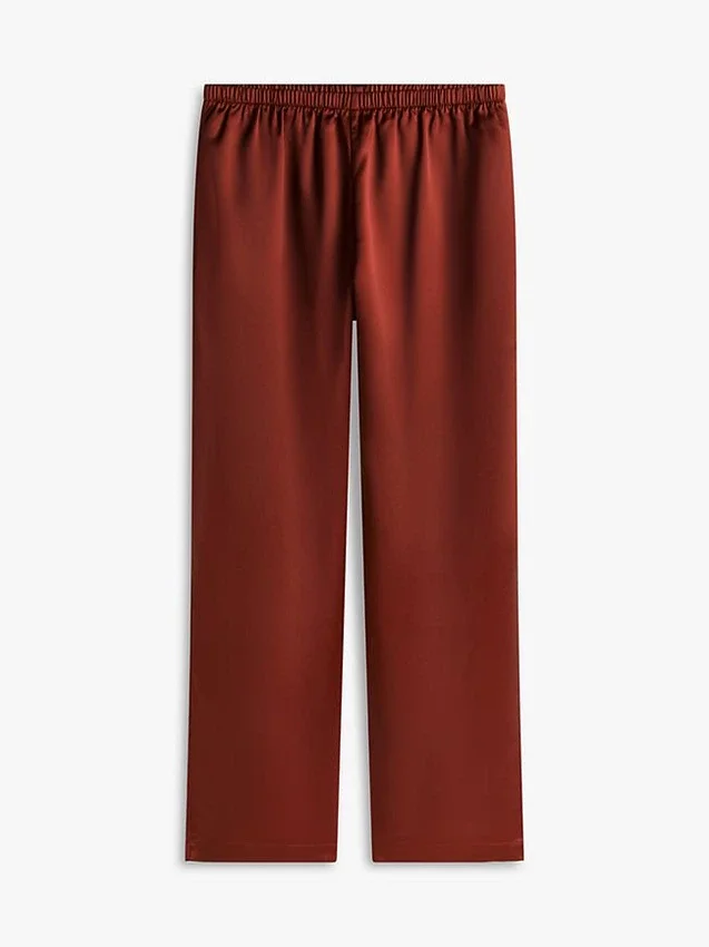 Pantalones elásticos de satén con cintura elástica y pierna ancha Pantalones elásticos de satén con cintura elástica y pierna ancha