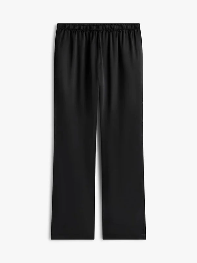 Pantalones elásticos de satén de pierna ancha Pantalones elásticos de satén de pierna ancha