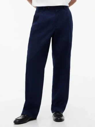 Pantalones holgados de mezcla de lana con tejido seersucker Pantalones holgados de mezcla de lana con tejido seersucker