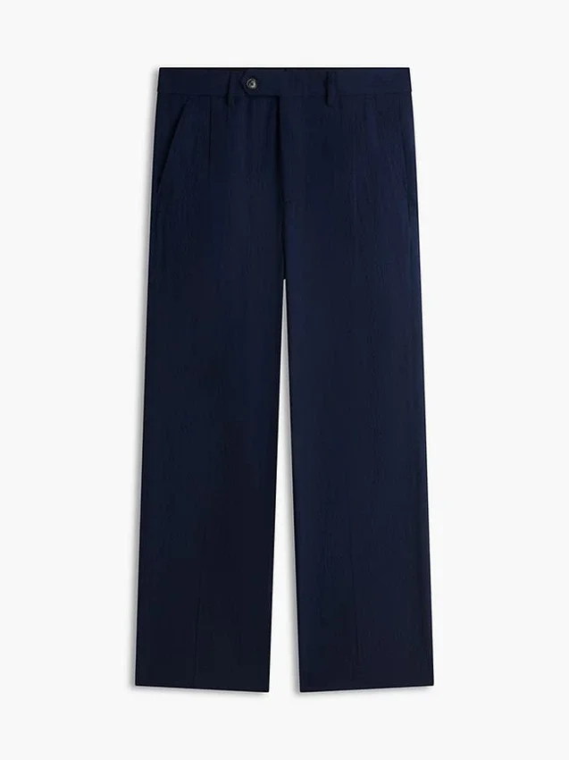 Pantalones holgados de mezcla de lana con tejido seersucker Pantalones holgados de mezcla de lana con tejido seersucker