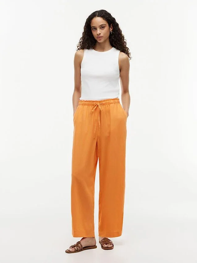 Pantalones ligeros de mezcla de lino sin cremallera Pantalones ligeros de mezcla de lino sin cremallera
