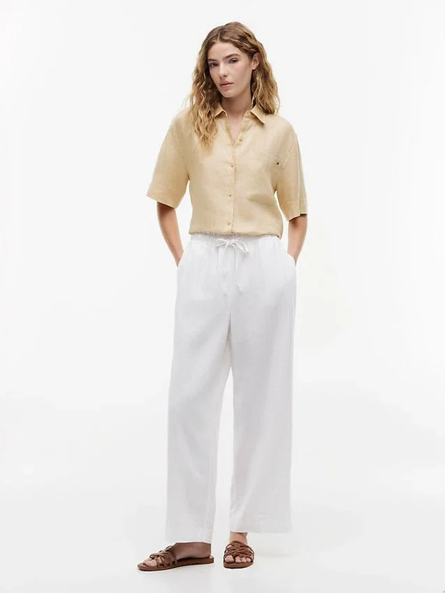 Pantalones ligeros de mezcla de lino sin cremallera Pantalones ligeros de mezcla de lino sin cremallera