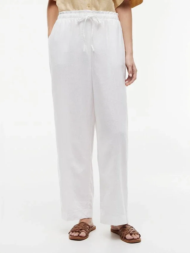 Pantalones ligeros de mezcla de lino sin cremallera Pantalones ligeros de mezcla de lino sin cremallera