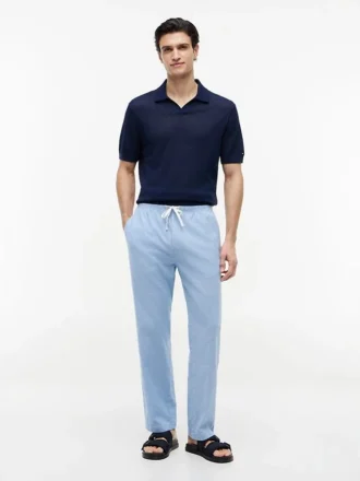 Pantalones sin cremallera de mezcla de algodón y lino Pantalones sin cremallera de mezcla de algodón y lino