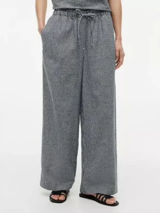 Pantalones sin cremallera de mezcla de lino a cuadros vichy Pantalones sin cremallera de mezcla de lino a cuadros vichy