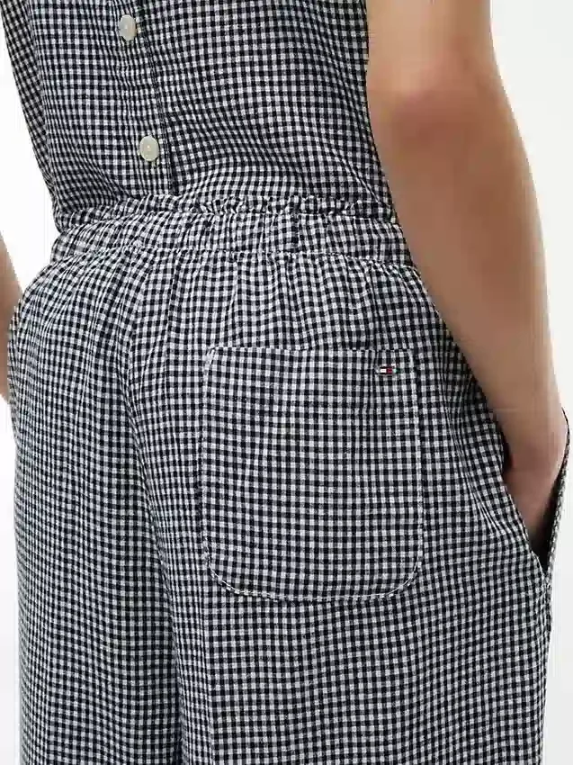 Pantalones sin cremallera de mezcla de lino a cuadros vichy Pantalones sin cremallera de mezcla de lino a cuadros vichy