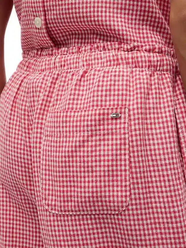 Pantalones sin cremallera de mezcla de lino a cuadros vichy Pantalones sin cremallera de mezcla de lino a cuadros vichy