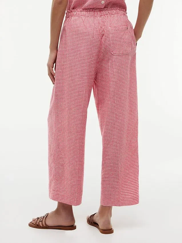 Pantalones sin cremallera de mezcla de lino a cuadros vichy Pantalones sin cremallera de mezcla de lino a cuadros vichy