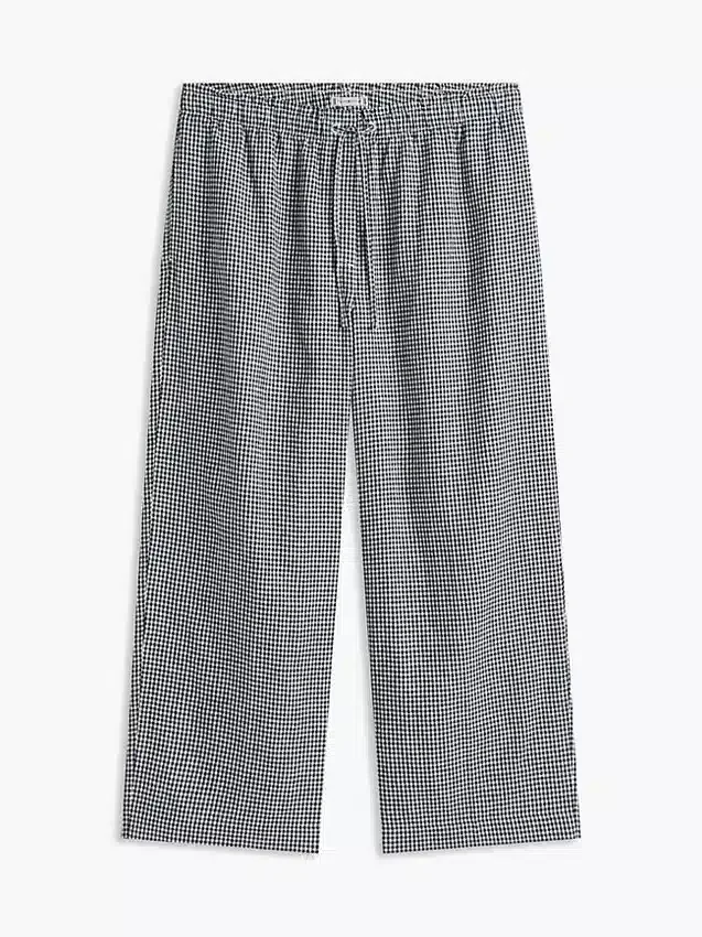 Pantalones sin cremallera de mezcla de lino a cuadros vichy Pantalones sin cremallera de mezcla de lino a cuadros vichy